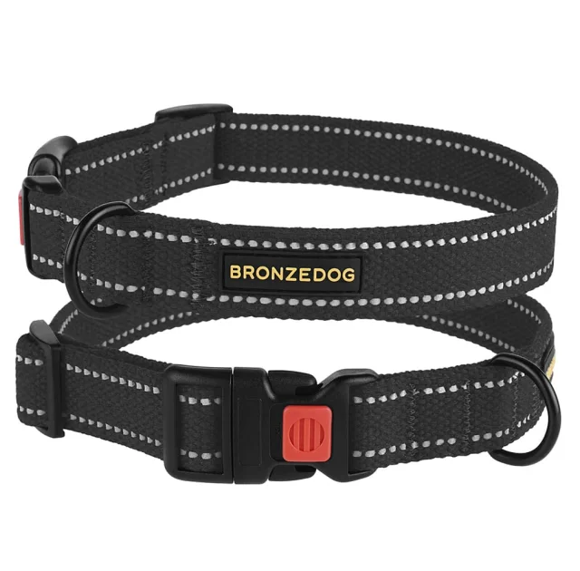 Нашийник BronzeDog Cotton, для собак, брезент, світловідбиваючий, фастекс пластик, графіт, 35-53×2.5 см