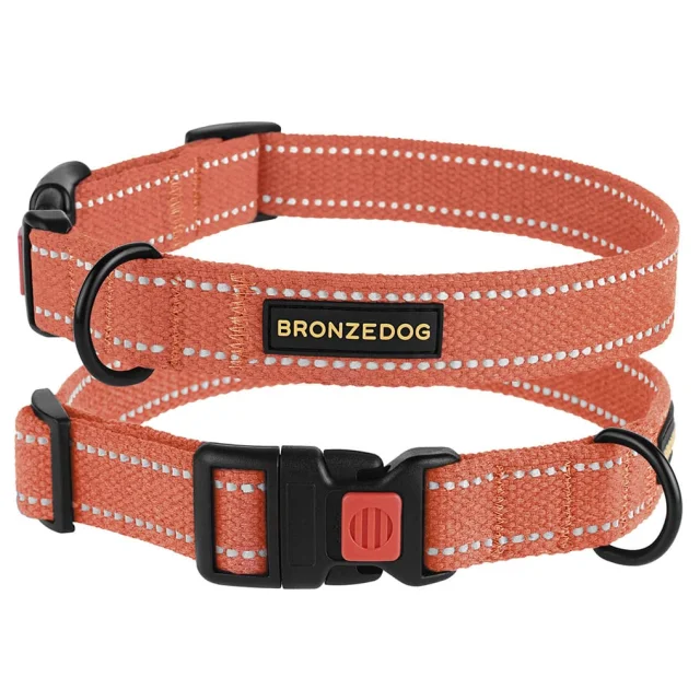 Ошейник BronzeDog Cotton, для собак, светоотражающий, фастекс пластик, оранжевый, 35-53×2.5 см
