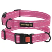 Нашийник BronzeDog Cotton, для собак, брезент, світловідбиваючий, фастекс пластик, рожевий, 25-33×1.6 см