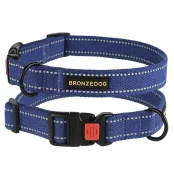 Ошейник BronzeDog Cotton, для собак, брезент, светоотражающий, фастекс пластик, синий, 25-33×1.6 см
