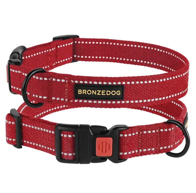 Нашийник BronzeDog Cotton, для собак, брезент, світловідбиваючий, фастекс пластик, червоний, 25-33×1.6 см