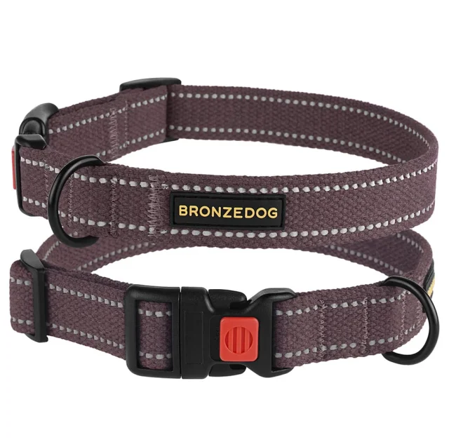 Ошейник BronzeDog Cotton, для собак, брезент, светоотражающий, фастекс пластик, черри, 25-33×1.6 см
