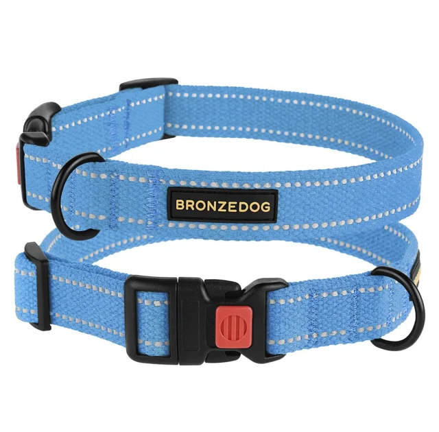Нашийник BronzeDog Cotton, для собак, брезент, світловідбиваючий, фастекс пластик, блакитний, 43-66×2.5 см