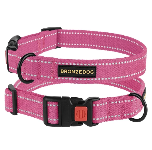 Нашийник BronzeDog Cotton, для собак, брезент, світловідбиваючий, фастекс пластик, рожевий, 43-66×2.5 см