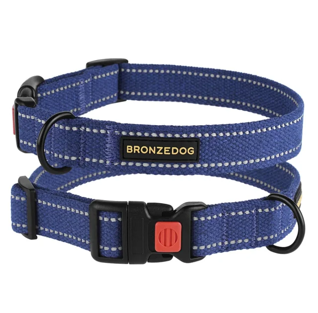 Ошейник BronzeDog Cotton, для собак, брезент, светоотражающий, фастекс пластик, синий, 43-66×2.5 см