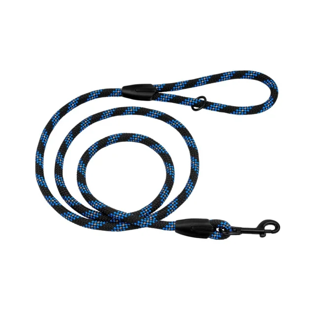 Поводок BronzeDog Active для собак, светоотражающий, чёрно-голубой, 183×0.6 см