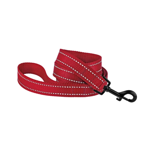 Поводок BronzeDog Active для собак, светоотражающий нейлон, красный, 152×2.5 см