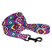 Поводок BronzeDog Tribal для собак, нейлон, принт гуцульский, фиолетовый, 152×2.5 см