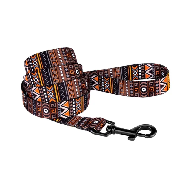 Поводок BronzeDog Tribal для собак, нейлон, принт этнический, оранжевый, 152×1.6 см