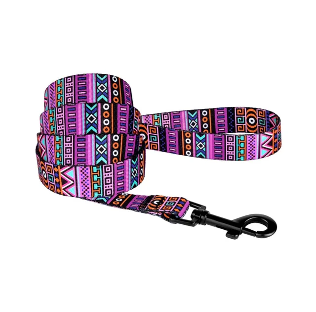 Поводок BronzeDog Tribal для собак, нейлон, принт этнический, фиолетовый, 152×1.6 см