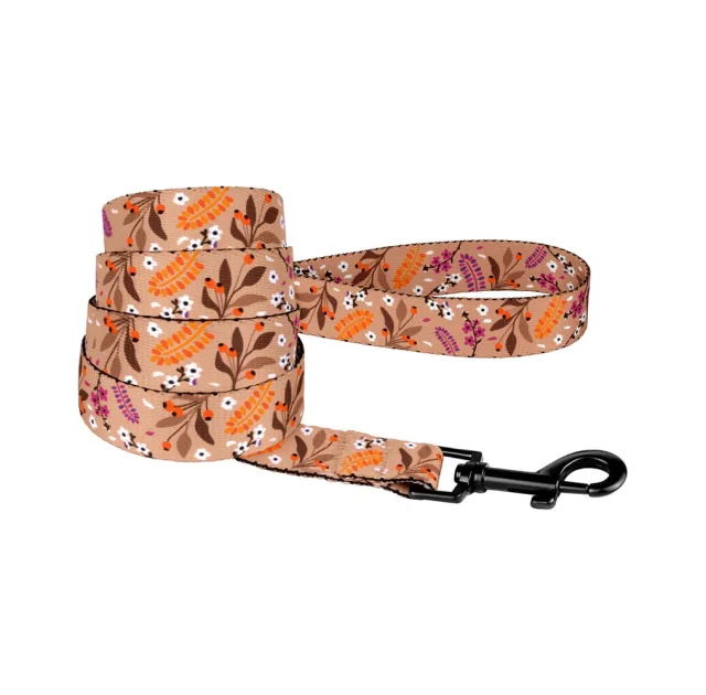 Повідець BronzeDog Tribal для собак, нейлон, принт квіти, бежевий, 152×1 см