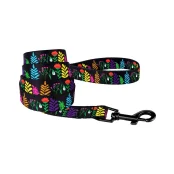Поводок BronzeDog Tribal для собак, нейлон, принт цветы, чёрный, 152×2.5 см