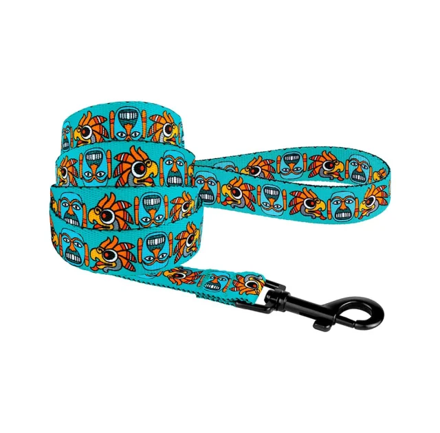 Повідець BronzeDog Tribal для собак, нейлон, принт маска, ментоловий, 152×1.6 см