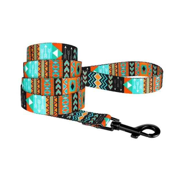 Поводок BronzeDog Tribal для собак, нейлон, принт ацтеки, 152×1.6 см