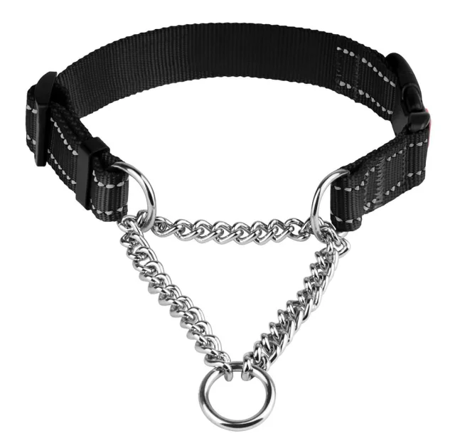 Ошейник-полуудавка BronzeDog, для собак, нейлоновый, фастекс, светоотражающий, чёрный, 35-43×2 см
