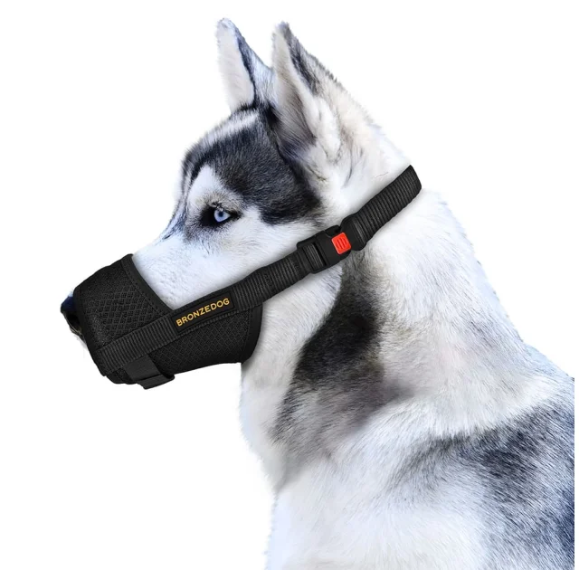 Намордник BronzeDog, для собак, дышащий, 3D сетка, регулируемый, чёрный, 16-22 см