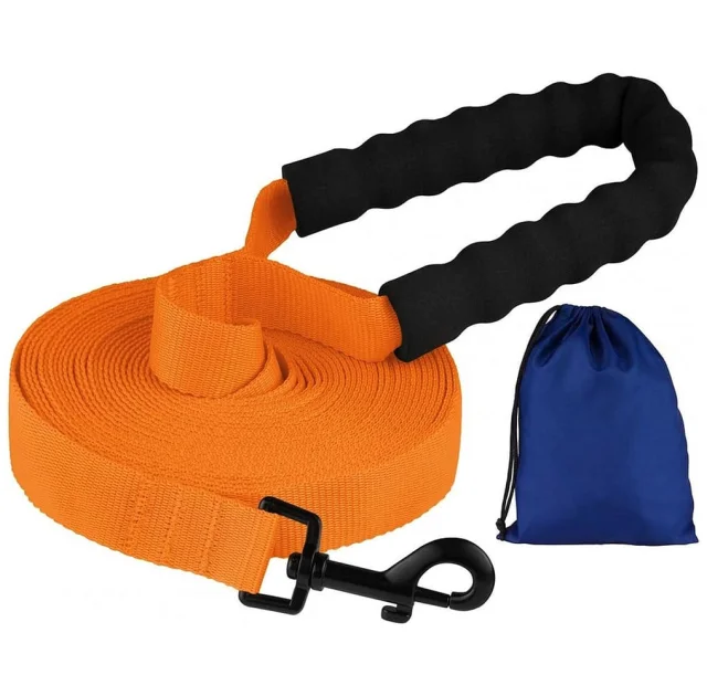 Поводок BronzeDog Active для собак, нейлоновый с мягкой ручкой, оранжевый, 9 м×2.5 см