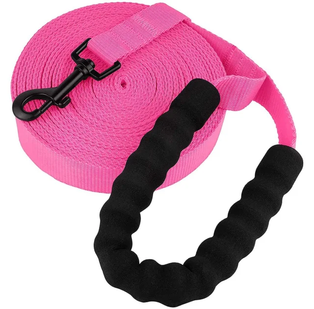 Поводок BronzeDog Active для собак, нейлоновый с мягкой ручкой, розовый, 9 м×2.5 см