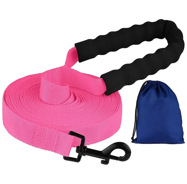 Поводок BronzeDog Active для собак, нейлоновый с мягкой ручкой, розовый, 15 м×2.5 см