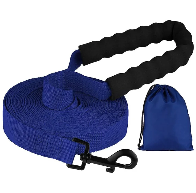 Поводок BronzeDog Active для собак, нейлоновый с мягкой ручкой, синий, 9 м×2.5 см