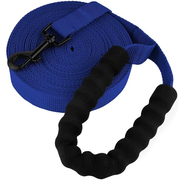 Поводок BronzeDog Active для собак, нейлоновый с мягкой ручкой, синий, 15 м×2.5 см