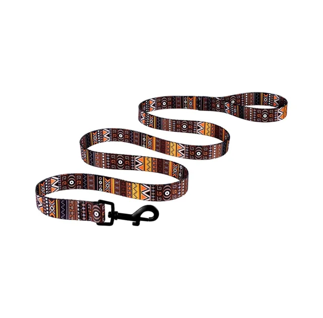 Поводок BronzeDog Tribal для собак, нейлон, принт этнический, оранжевый, 152×2 см