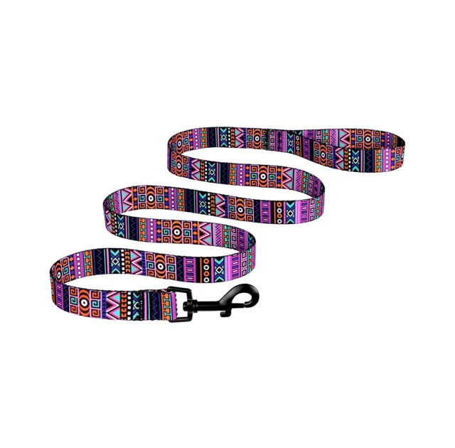 Поводок BronzeDog Tribal для собак, нейлон, принт этнический, фиолетовый, 152×1.6 см