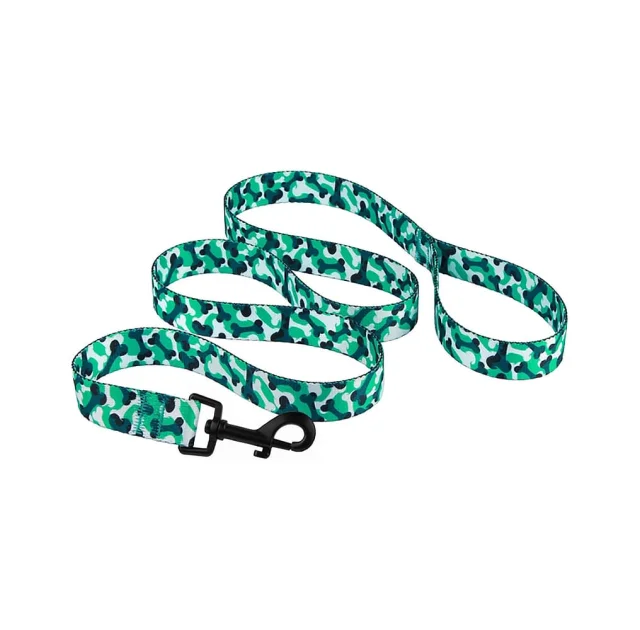 Поводок BronzeDog Urban для собак, нейлон, принт косточки, бирюзовый, 152×1.6 см