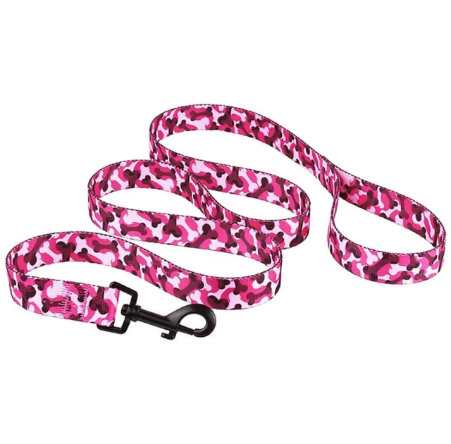 Поводок BronzeDog Urban для собак, нейлон, принт косточки, розовый, 152×2 см