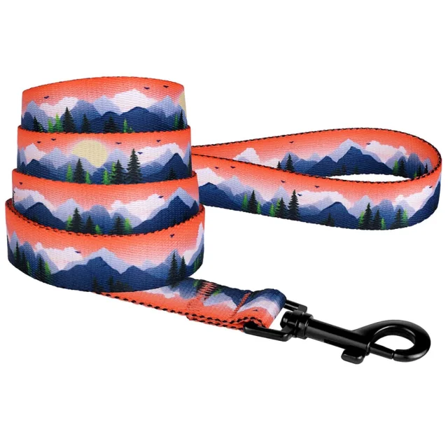 Поводок BronzeDog Travel для собак, нейлон, принт горы, 152×2.5 см