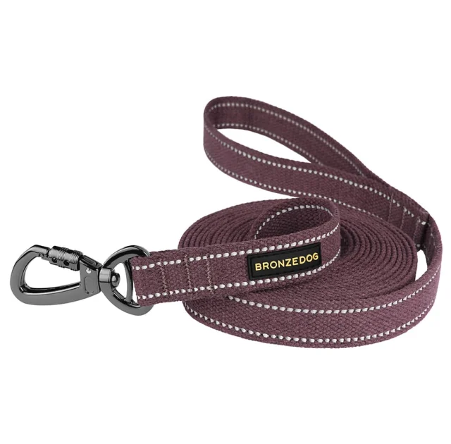 Поводок BronzeDog Cotton для собак, брезент с карабином на замке, чери, 200×2 см