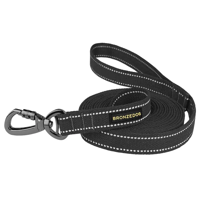 Повідець BronzeDog Cotton для собак, брезент з карабіном на замку, графіт, 500×1.6 см