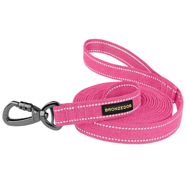 Поводок BronzeDog Cotton для собак, брезент с карабином на замке, розовый, 500×2 см