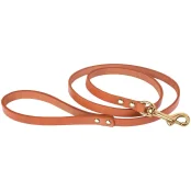 Повідець BronzeDog для собак, шкіряний, лита латунна фурнітура, рудий, 122×1.6 см