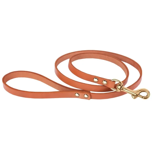 Повідець BronzeDog для собак, шкіряний, лита латунна фурнітура, рудий, 122×1 см