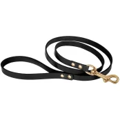 Поводок BronzeDog для собак, кожаный, литая латунная фурнитура, чёрный, 122×1.2 см