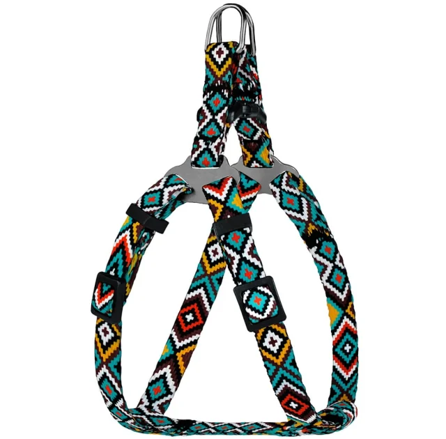 Шлея BronzeDog Tribal для собак, нейлон, принт гуцульський, ментоловий, 28-40 см