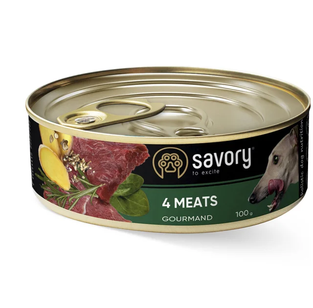 Влажный корм для взрослых собак Savory, с четырьмя видами мяса, 100 г