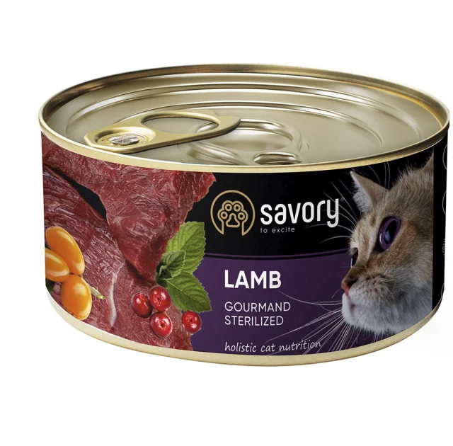 Влажный корм для стерилизованных котов Savory, с ягненком, 200 г