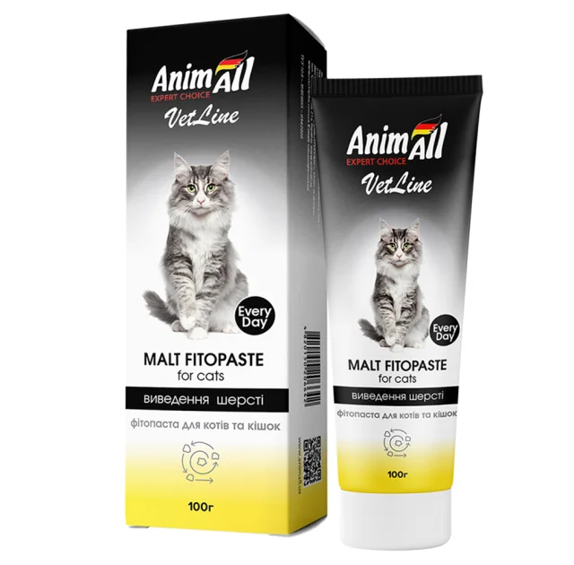 Фітопаста AnimAll VetLine Malt для виведення шерсті у котів, 100 г
