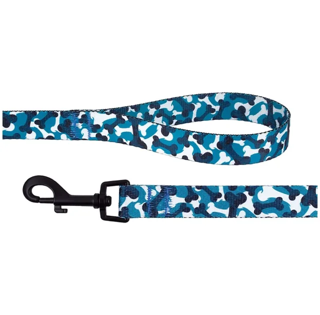 Поводок BronzeDog Urban для собак, нейлон, принт косточки, голубой, 152×2.5 см