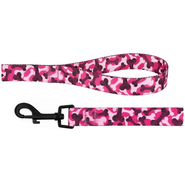 Поводок BronzeDog Urban для собак, нейлон, принт косточки, розовый, 152×2 см