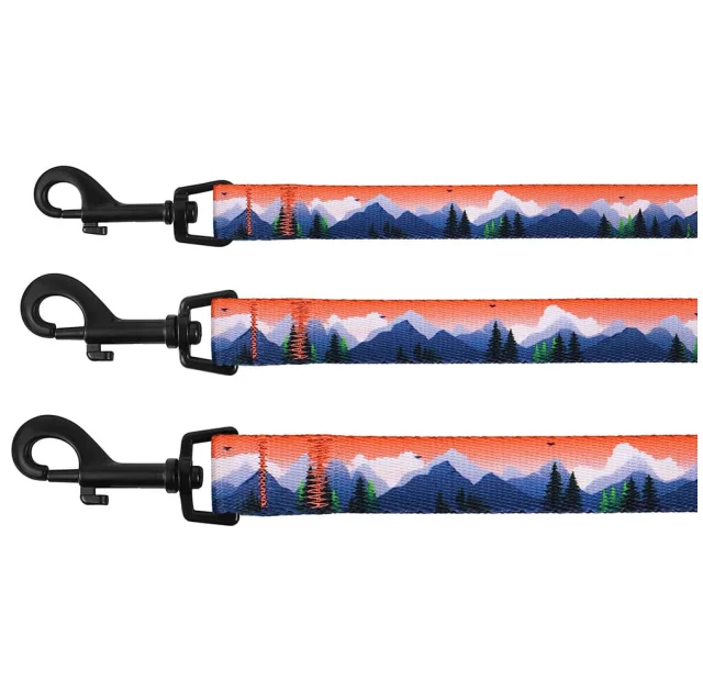 Поводок BronzeDog Travel для собак, нейлон, принт горы, 152×1.6 см