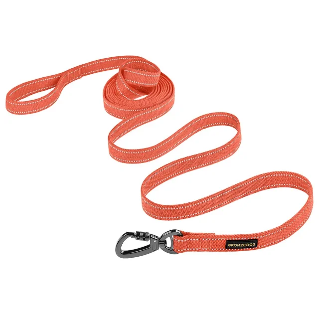 Поводок BronzeDog Cotton для собак, брезент с карабином на замке, оранжевый, 200×1.6 см