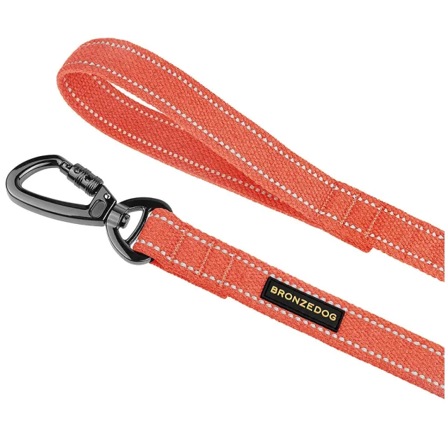 Поводок BronzeDog Cotton для собак, брезент с карабином на замке, оранжевый, 200×2 см