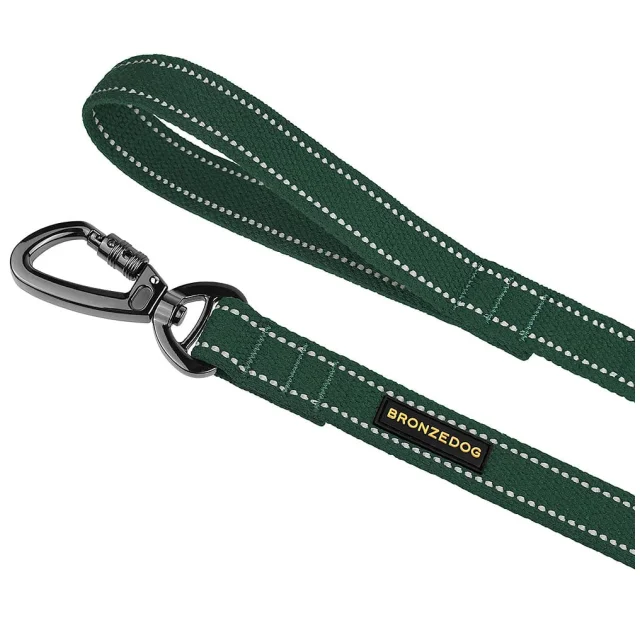 Повідець BronzeDog Cotton для собак, брезент з карабіном на замку, зелений, 200×2.5 см