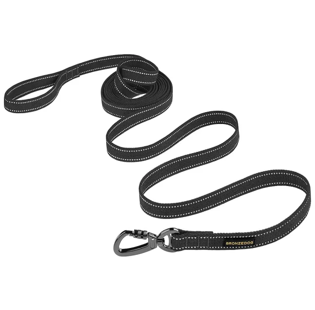 Поводок BronzeDog Cotton для собак, брезент с карабином на замке, графит, 200×3.2 см