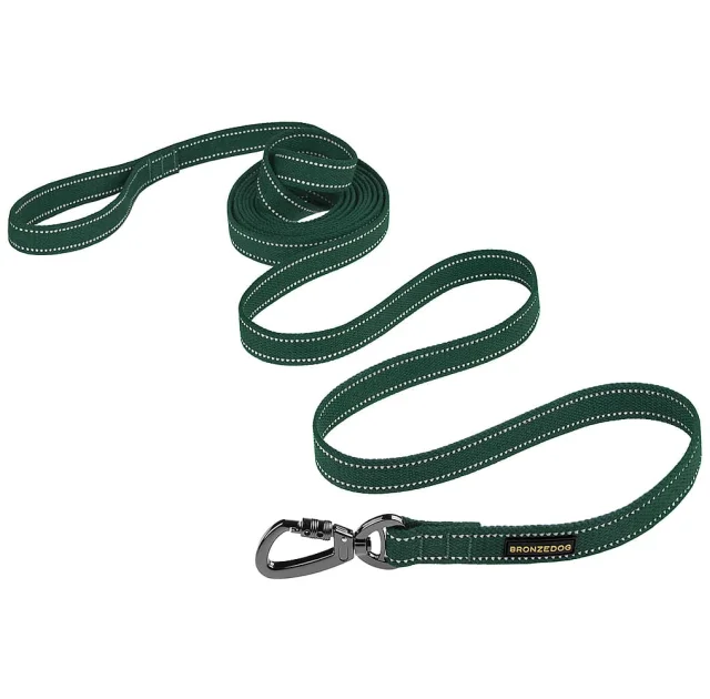 Повідець BronzeDog Cotton для собак, брезент з карабіном на замку, зелений, 300×2 см