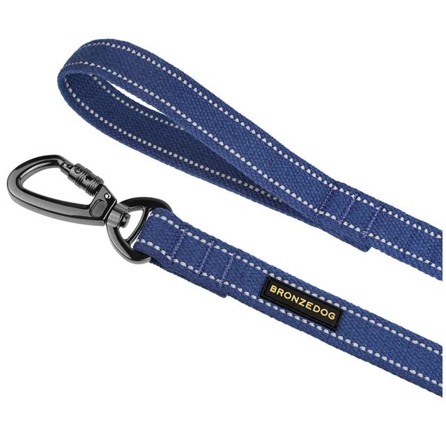 Поводок BronzeDog Cotton для собак, брезент с карабином на замке, синий, 300×2 см