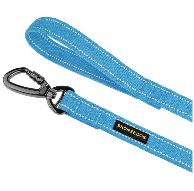 Повідець BronzeDog Cotton для собак, брезент з карабіном на замку, блакитний, 300×3.2 см